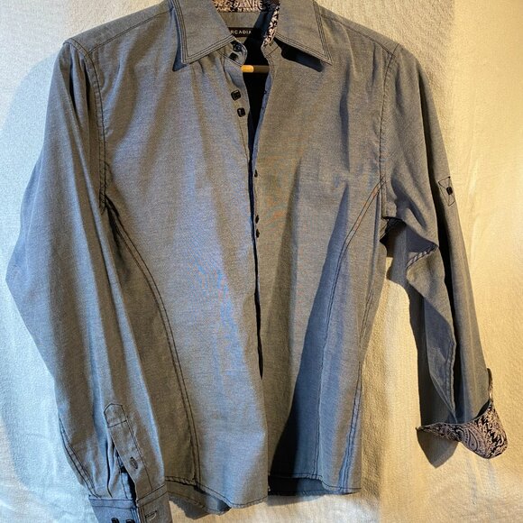 Men's Arcadia button down dress shirt. Double square button design. Size M - Picture 4 of 10